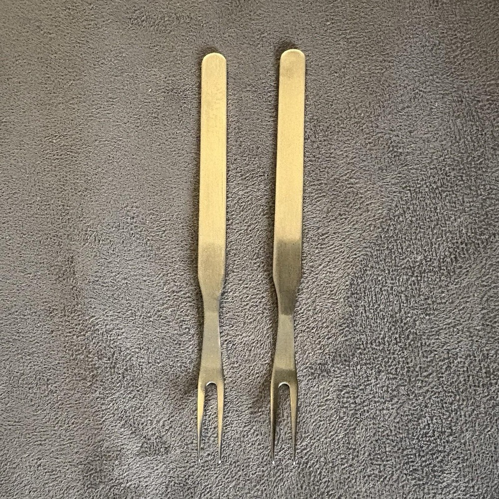 Mid Century Denmark Teak Appetizer Tray w/ Dual Plastic Inserts & Forks - Picture 4 of 12